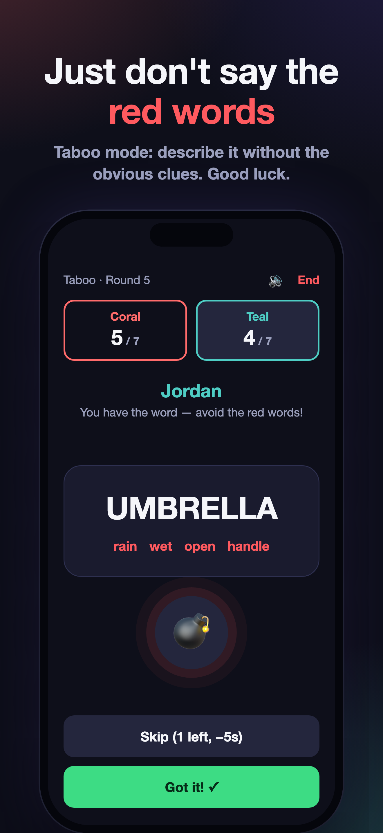 Taboo mode with forbidden words