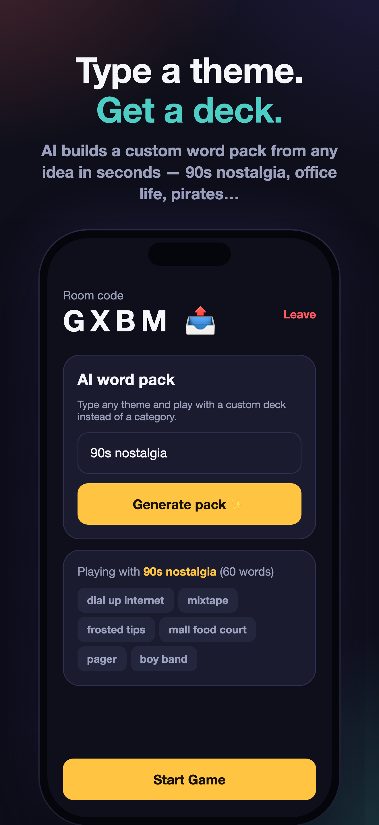 AI-generated word packs from any theme